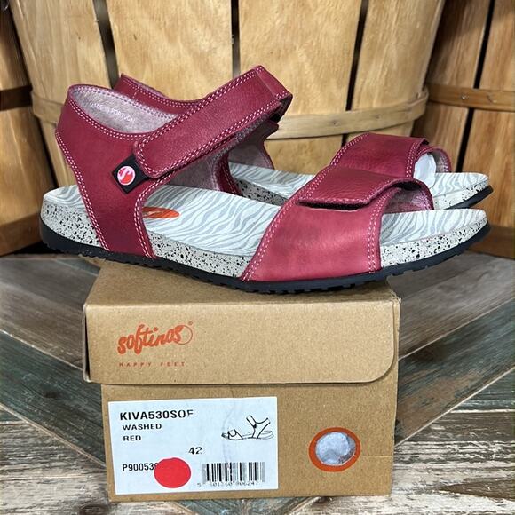 Softinos Kiva Washed Red Leather Strappy Adjustable Comfort Sandal Women Size 11 - Picture 1 of 14
